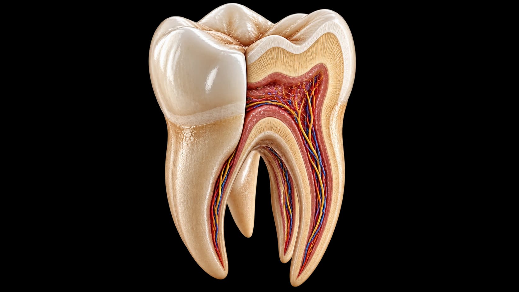 Molar tooth anatomical internal cutaway