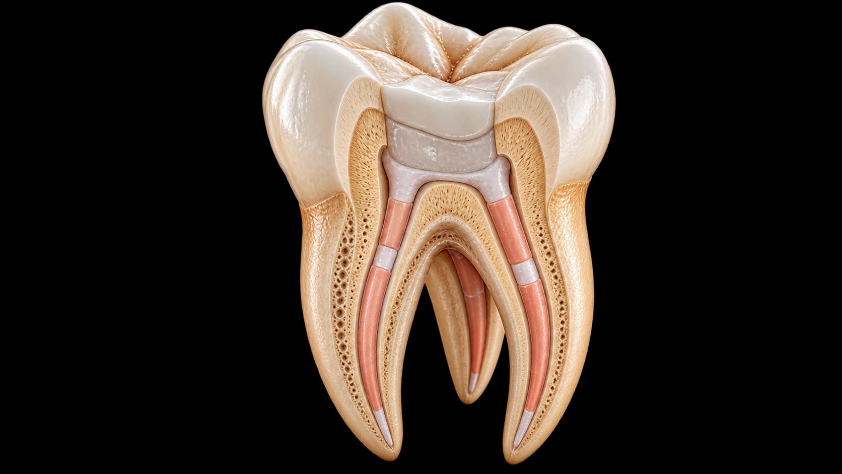 Root canal treated molar cutaway